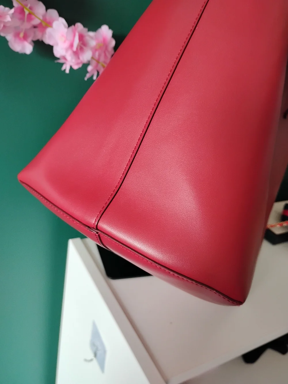 Fendi Red Leather Tote with Snake-Print Eye Detail